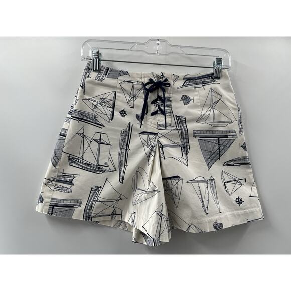 Tory Burch Women’s Adrift Skort Ivory & Navy Sailboat Print Cotton Size 24 NWT